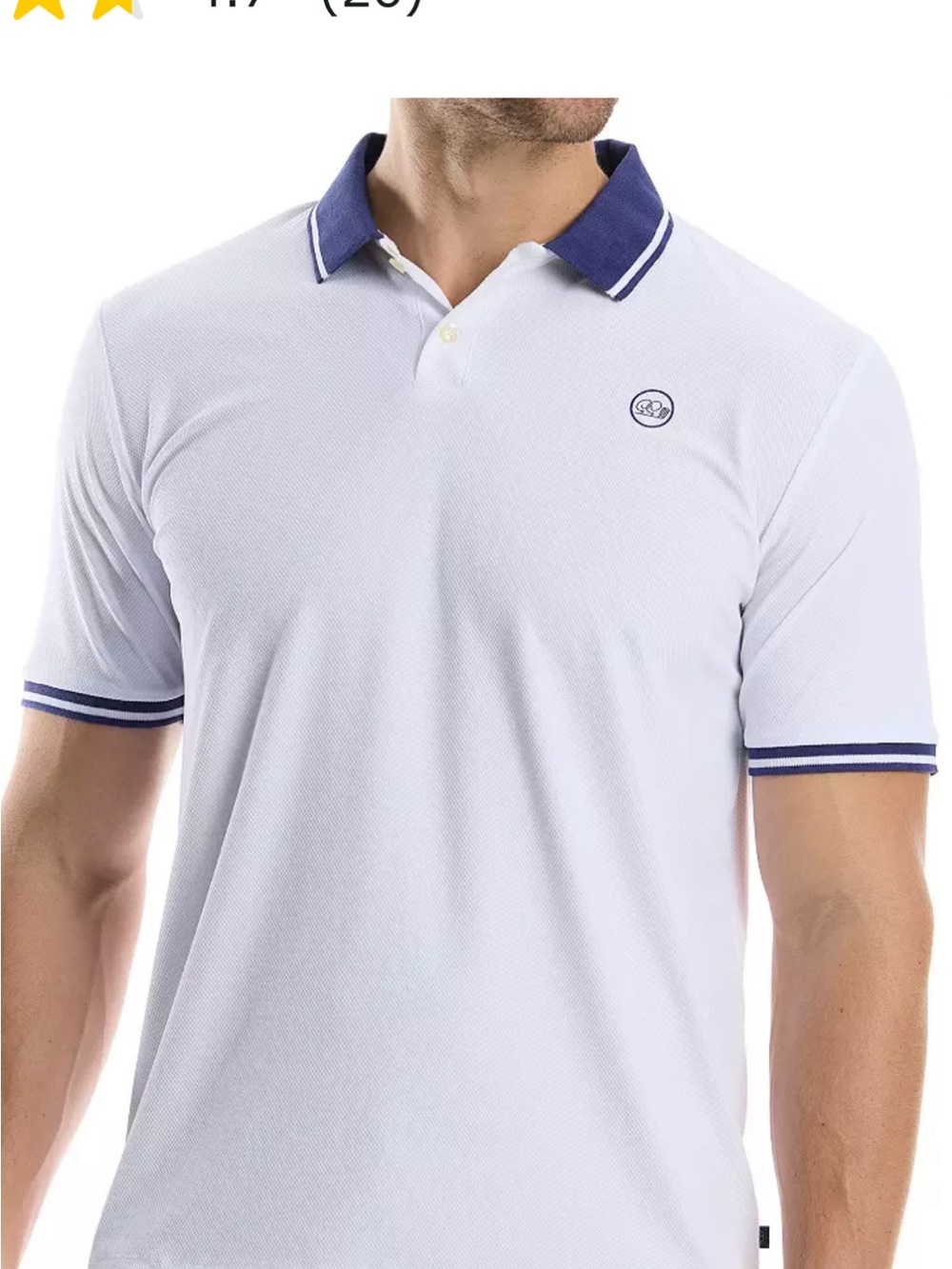 Good Good Golf Men's textured White Polo with Navy Collar and Sleeve Stripes